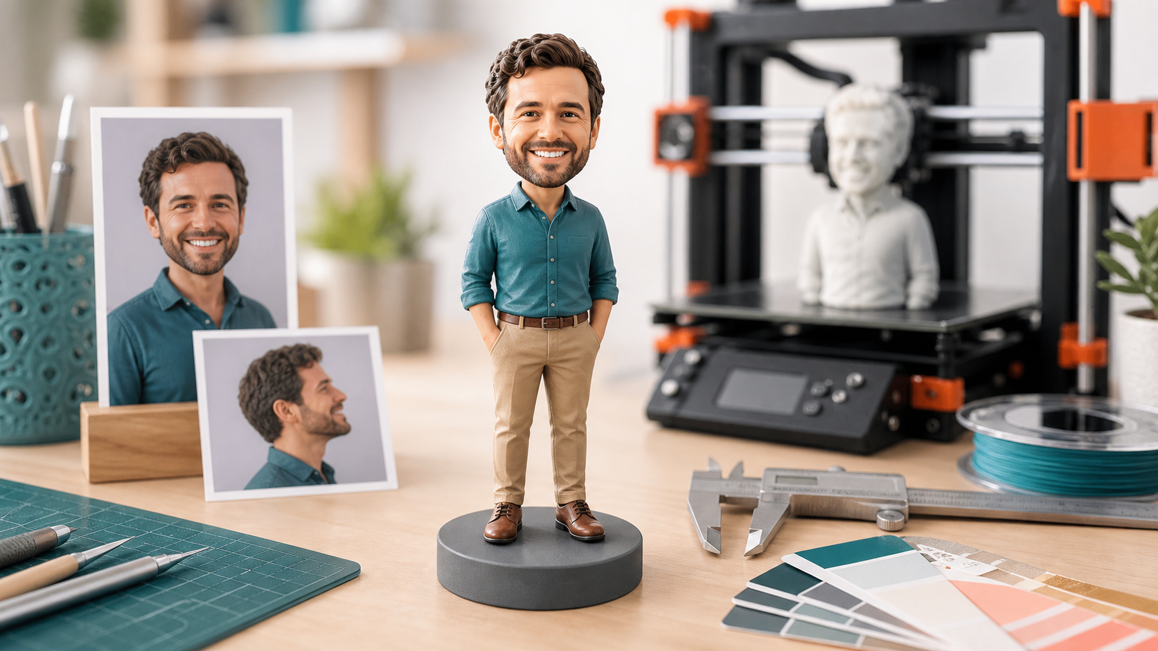 Custom 3D printed figurine from photo Custom 3D printed figurine from photo with reference cards and maker tools