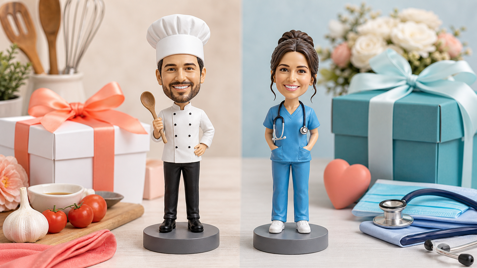 Personalised chef and nurse figurine gifts South Africa Personalised chef figurine and nurse figurine gifts in South Africa with custom profession props